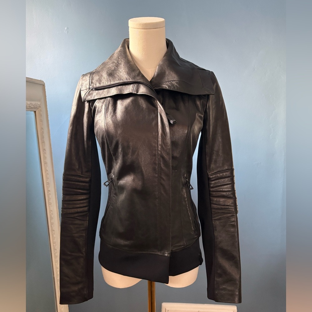 RUDSAK Black Lamb Leather Jacket with Unique Collar